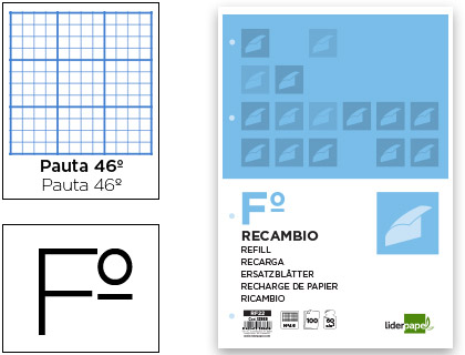 Recambio Liderpapel Folio 100h 60g/m² rayado nº46 4 taladros